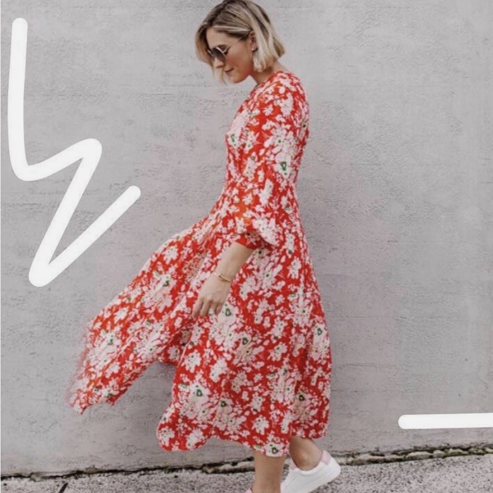 RIXO ❤️ Emma ❤️ Floral Red Midi Dress
